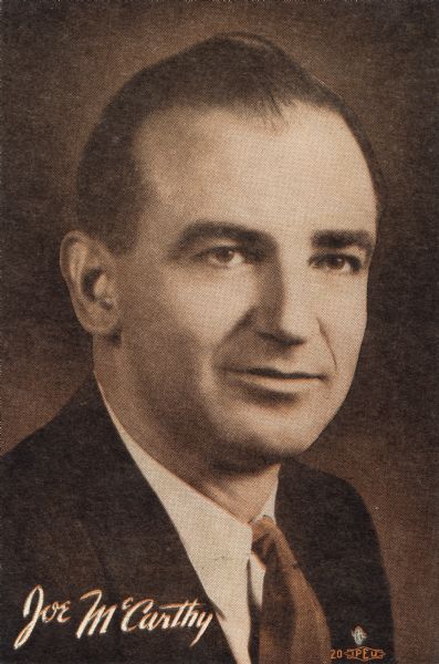 Postcard depicting Joe McCarthy issued by the Republican Party of Wisconsin during the 1946 senatorial campaign.