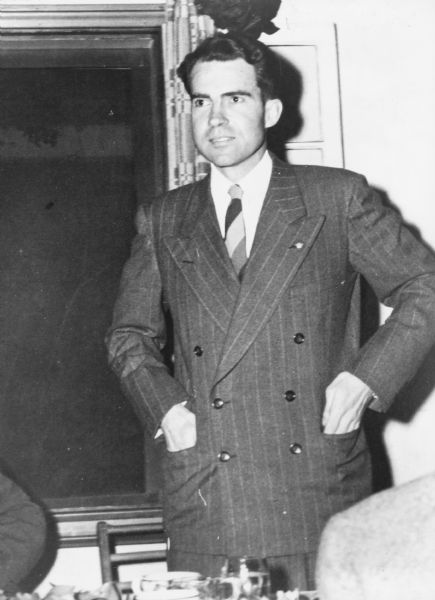 Richard M. Nixon, probably as a congressional candidate in 1946 when he first demonstrated his ability to use Communism as a way to electoral victory, in this case tying incumber Jerry Voorhis to the left-wing CIO.  As a member of the House Un-American Activities Committee, it was Nixon who was convinced that Alger Hiss was lying.  Association with this highly sensational case, which first exposed the public to the apparent conspiratorial threat of Communism, vault Nixon to his vice-presidential nomination in 1952 and ultimately to the Presidency in 1968.  As a senator, Joseph R. McCarthy was not part of the House investigations, but he certainly observed the power of Communist espionage to engage public interest.