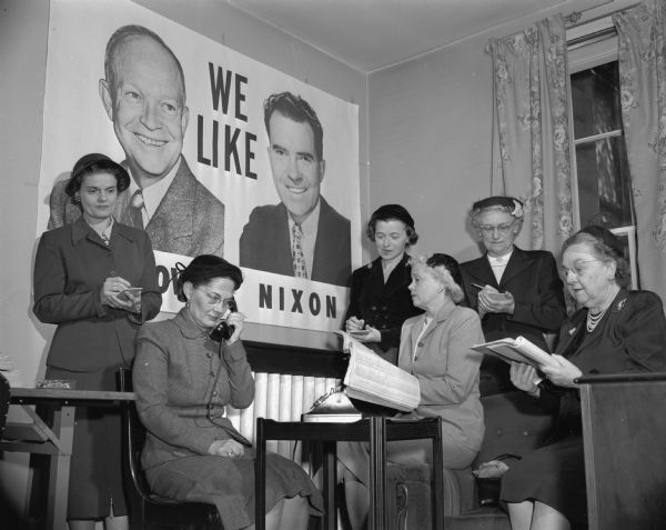 Phone bank of Madison supporters for the Republican Presidential ticket: Dwight Eisenhower and Richard Nixon.