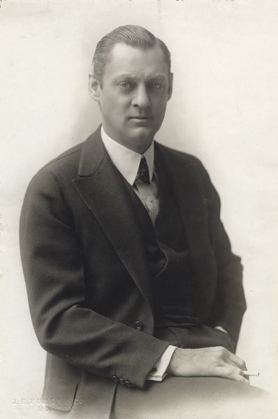 Portrait of the actor Lionel Barrymore made by the J.E. Purdy studio of Boston in 1919. He holds a cigarette.
