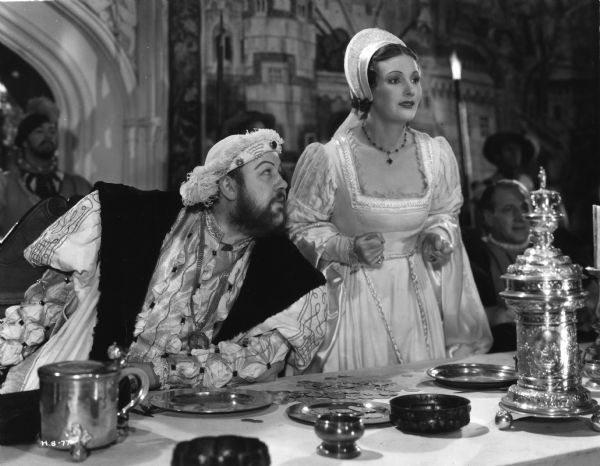 Scene still of Charles Laughton, as King Henry VIII, and Binnie Barnes (Katherine Howard) in Alexander Korda's <i>The Private Life of Henry VIII</i> (1933).