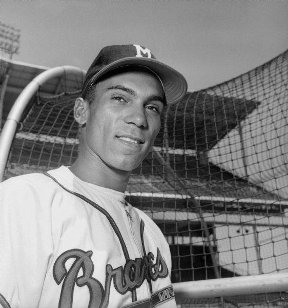 Milwaukee Braves outfielder Bill Bruton, photographed at spring training. Bruton hit the first major league home run at Milwaukee County Stadium in the Braves' inaugural home opener, April 14, 1953.