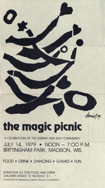 Flyer for the Magic Picnic, a celebration of the lesbian and gay community, which took place in Brittingham Park.