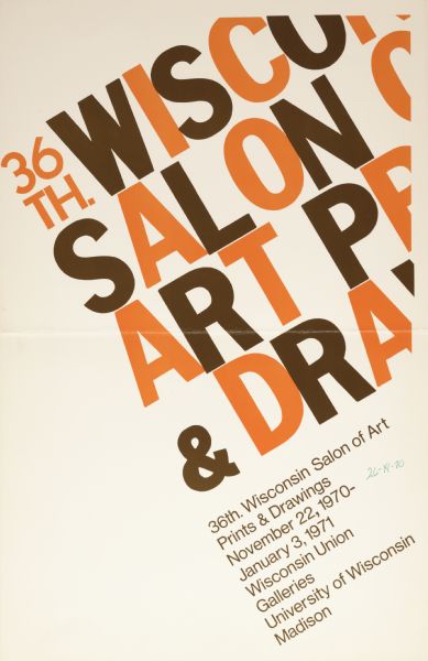 Exhibition poster for the 36th Wisconsin Salon of Art Prints and Drawings. The exhibition was held in the Wisconsin Union Galleries inside the Memorial Union, on the University of Wisconsin-Madison campus.