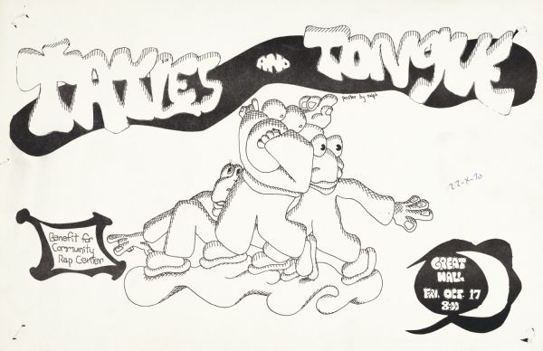 Poster advertising a concert by <i>Tayles and Tongue</i>, a benefit for the Community Rap Center.