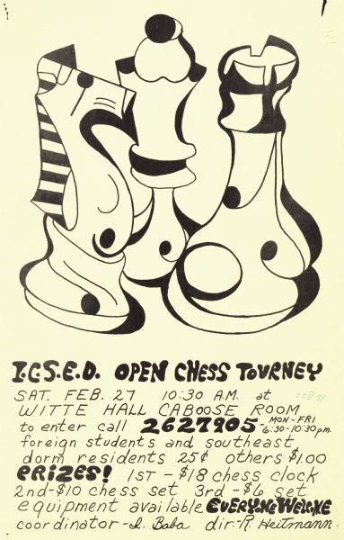 Poster advertising an open chess tournament held on the University of Wisconsin-Madison campus.