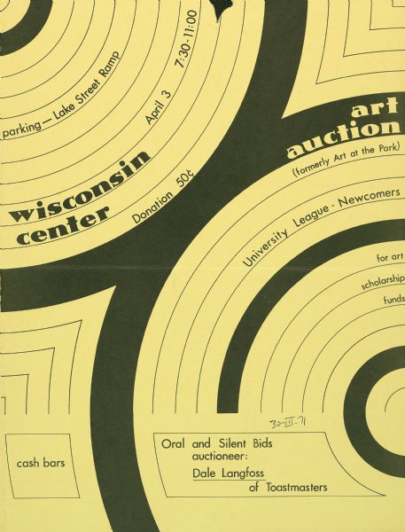 Poster advertising the Wisconsin Center Art Auction (formerly Art on the Park). The proceeds of the auction provided scholarship funds.