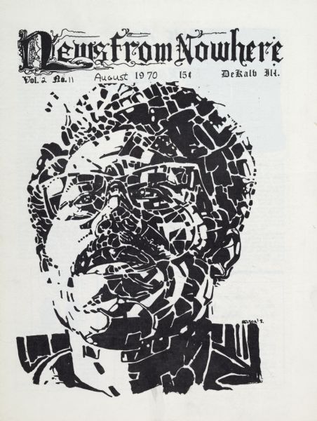 Cover of "News from Nowhere," an underground newspaper, featuring a mosaic image of an African American male face.