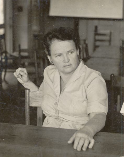 Portrait of Myra Page, an author and Antioch coop student, who was both a student and later a teacher at Highlander Folk School.
