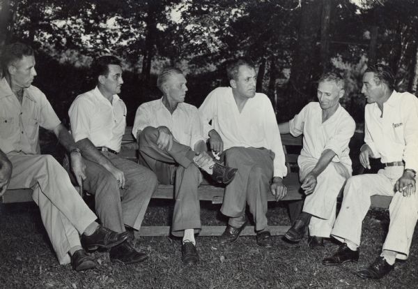 A Farmers Union discussion at Highlander Folk School. Jim Patton appears fourth from left.