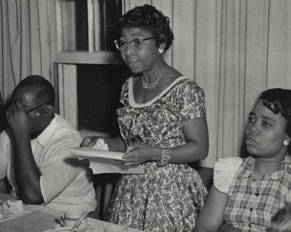 A woman speaking at a Civil Rights workshop.