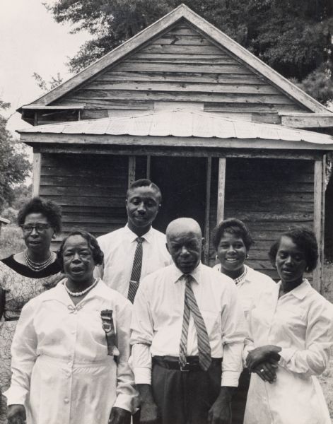 A group participating in the Citizenship group standing in front of Morning Star Hall, Johns Island. Charleston Evening Post and New Courier image.
