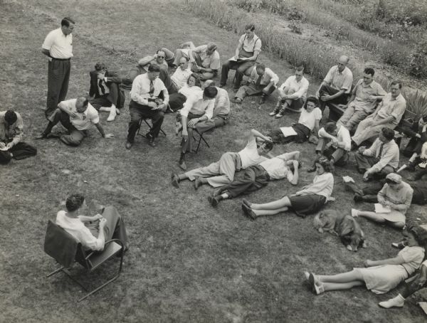 Augville workers at Highlander Folk School.  Lower left, southern director leading a discussion.