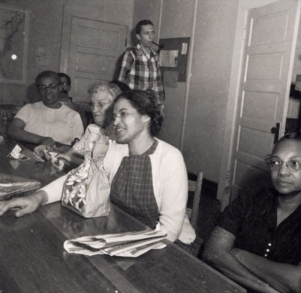 Rosa Parks attending a Highlander Christmas vacation event for Clinton Black High School Students, the first integrated in the South.