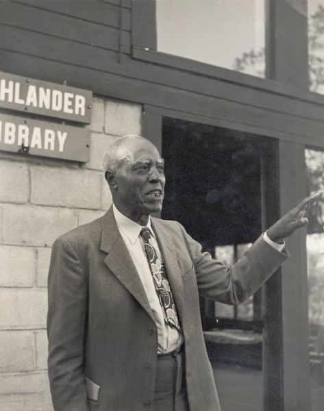 L.A. Blackman, from Elloree, South Carolina, standing outside of Highlander Library.