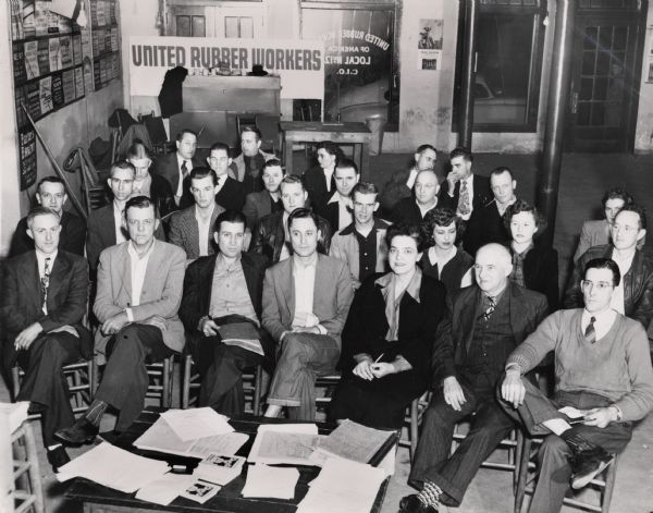 Rubber workers Educational Conference. Fifth from left in front row, Zilphia Horton, sixth from left is Mr. Lewis, the Educational Director for the Rubber Workers Union.