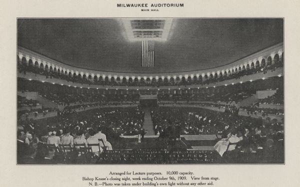 Interior view of the Milwaukee Auditorium during an event.