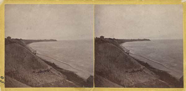 Stereograph; looking north from the end of Oneida Street along shoreline.