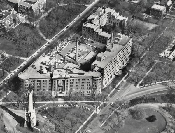 St. Mary's Hospital and surrounding area. In the bottom left corner is the water tower.