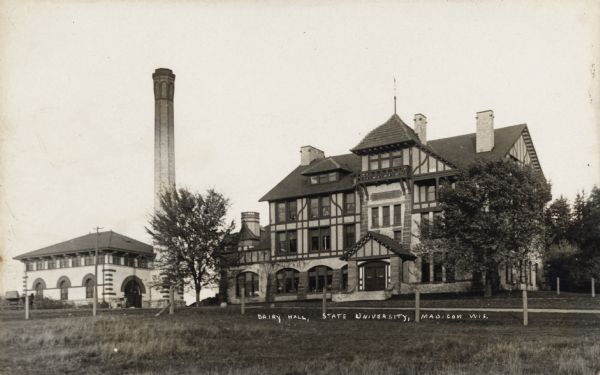 Exterior of University of Wisconsin-Madison College of Agriculture Hiram Smith Hall or Dairy Hall. On the left is a large chimney.