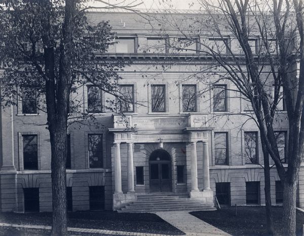 Exterior of entrance to the Engineering Building along Bascom Hill on the University of Wisconsin-Madison campus. Later this became the Education building.