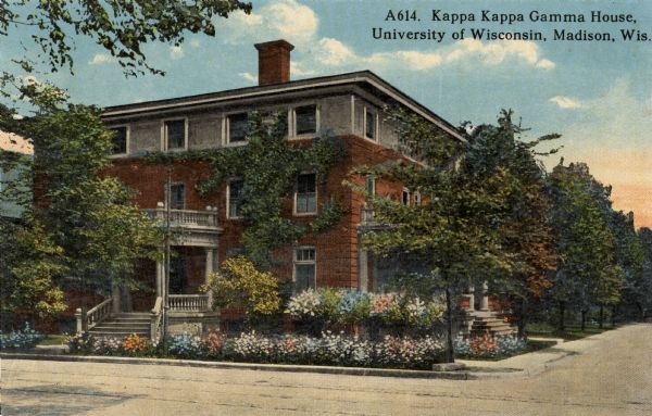 First of the Kappa Kappa Gamma houses, at 421 N. Park Street, University of Wisconsin-Madison. Caption reads: "Kappa Kappa Gamma House, University of Wisconsin, Madison, Wis."