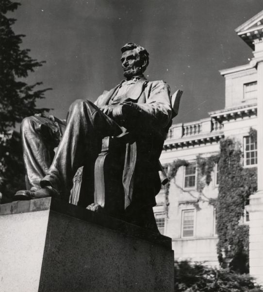 Close-up of Lincoln Statue in front of Bascom Hall on the University of Wisconsin-Madison campus.