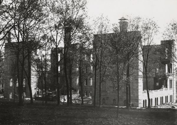 Science Hall (1876-1884) after the fire and in the process of being demolished on the University of Wisconsin-Madison campus.