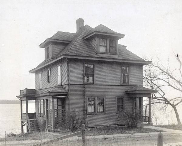 The first Madison home of Richard and Georgia Lloyd Jones, 941 Harvey Terrace. He was editor and publisher of the Wisconsin State Journal.  Lake Monona is visible in the background.