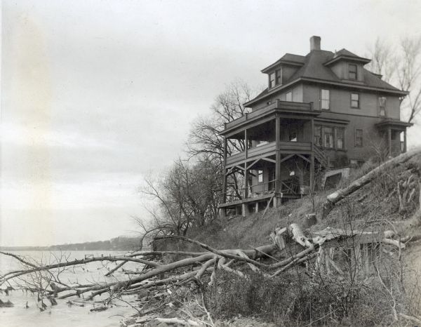 Rear view from shoreline of the first Madison home of Richard and Georgia Lloyd Jones, 941 Harvey Terrace, on the north shore of Lake Monona.