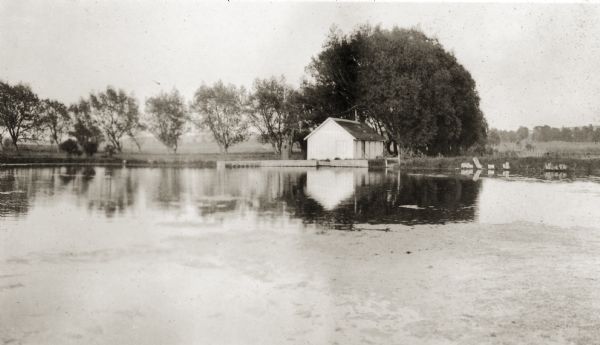 A building on a pond at the Wisconsin State Fish Hatchery (aka Nevin Fish Hatchery, 3911 Fish Hatchery Road) south of Madison.