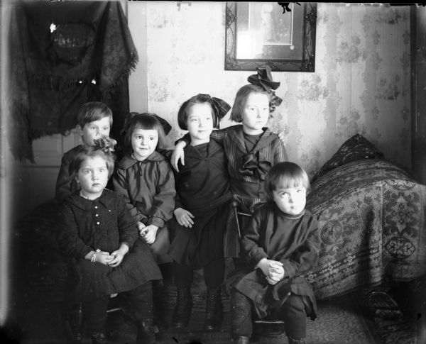 Group portrait of the Lindner children, at home.