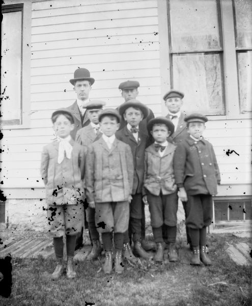 Otto Lindner posing for portrait with church school class.