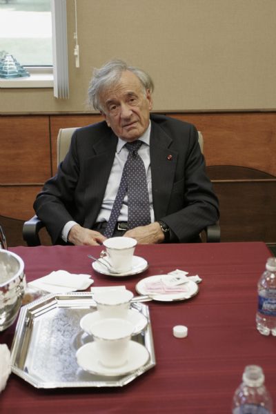Elie Wiesel, Holocaust survivor and author, takes a break during a long day of presentations at Viterbo University.
