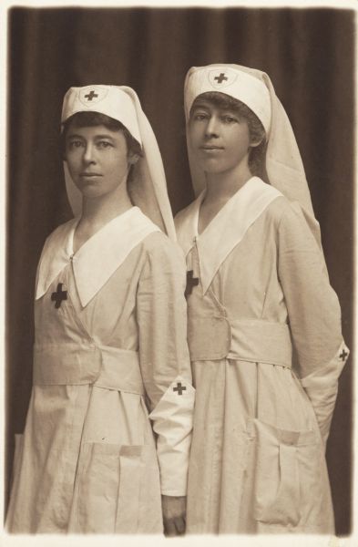 Sisters Bettina (left) and Alice Jackson (right), wearing their World War I Red Cross uniforms.