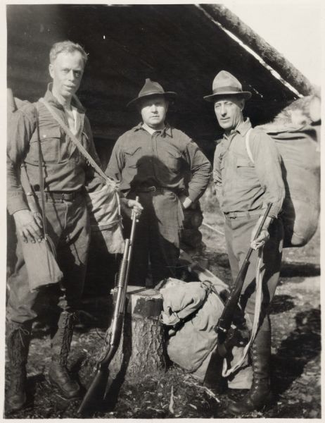 Dr. James Jackson (left), and his brother Joseph W. Jackson (right), on a western hunting trip. The individual in the center is unidentified.