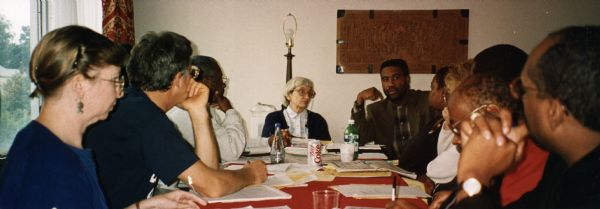 Anne Braden (center) at an unidentified meeting of the SOC (Southern Organizing Committee) leadership.