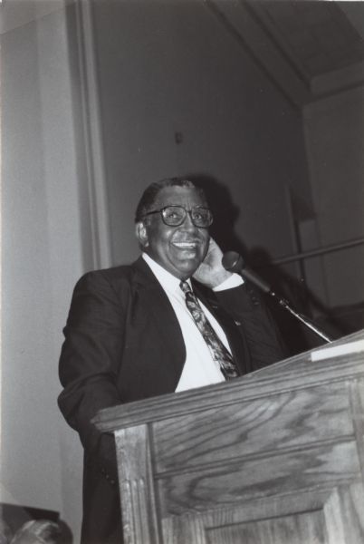 Rev. Joseph Lowery, minister, civil rights leader, and president of the Southern Christian Leadership Conference (SCLC), speaking to a conference sponsored by the Southern Organizing Committee (SOC).