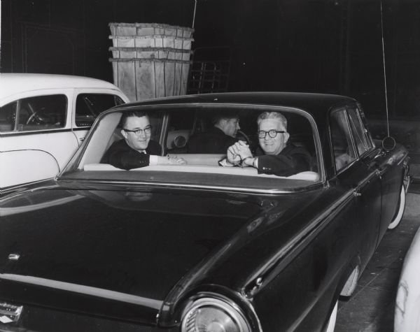 Frank Wilkinson and Carl Braden at the time of their surrender to federal authorities. Both men had refused to testify to before the House Un-American Activities Committee (HUAC), based on the First Amendment rights, about their Communist associations. Their surrender came about after the U.S. Supreme Court rejected their First Amendment challenge. Wilkinson went on to establish the National Committee against Repressive Legislation which is credited in part with the eventual dissolution of HUAC.