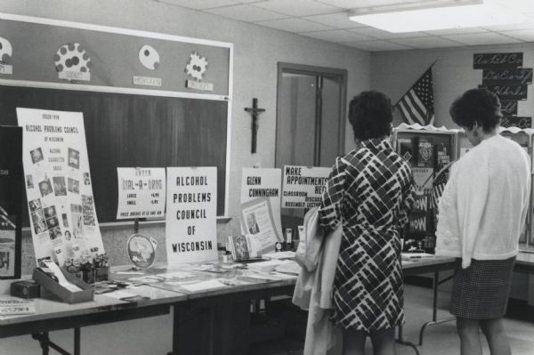 Educational display of the Alcohol Problems Council of Wisconsin, a descendant of the Wisconsin Anti-Saloon League, at a conference of the Wisconsin Parents Teachers Association.