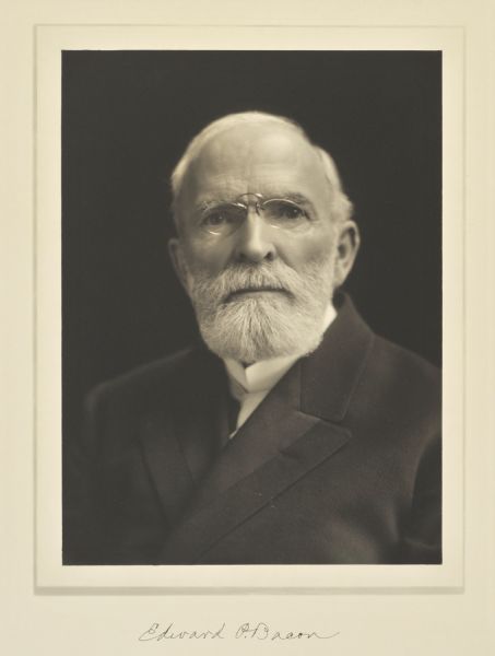 Quarter-length portrait of Edward Payson Bacon, Milwaukee railroad executive and merchant.