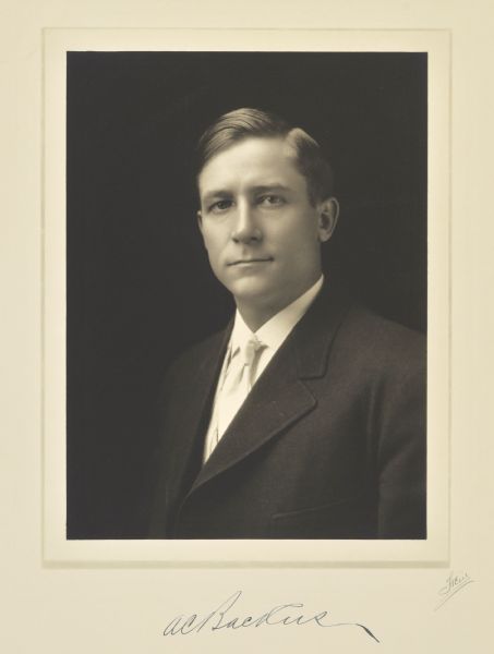 Quarter-length portrait of August C. Backus, Milwaukee judge.