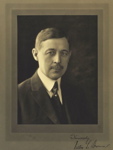 Quarter-length portrait of Victor Lawrence Brown, Milwaukee lawyer and manufacturer.