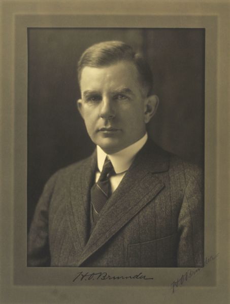Quarter-length portrait of H.O. Brumder (1880-1950), Milwaukee businessman.  A son of publisher George Brumder (1839-1910), Herman Otto Brumder was president of Pressed Steel Tank Company of West Allis.