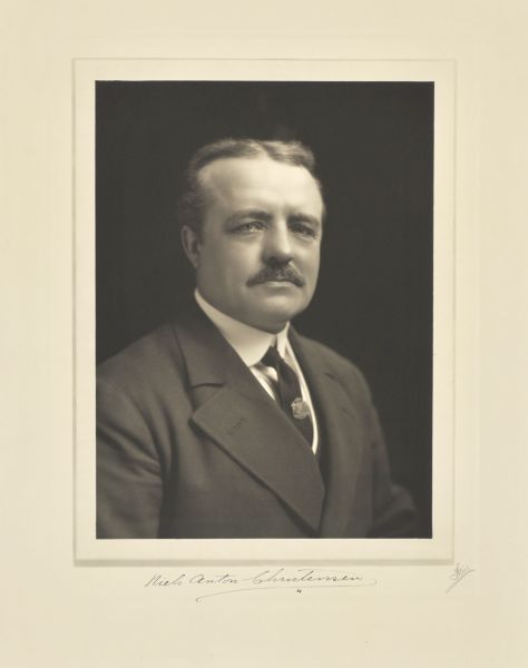 Head and shoulders studio portrait of Niels Anton Christensen, Milwaukee manufacturer and mechanical engineer.