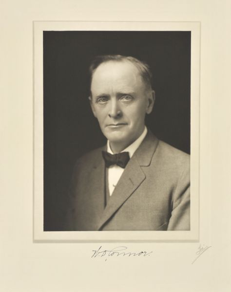 Quarter-length studio portrait of William D. Connor, Marshfield lumberman, banker, and farmer.