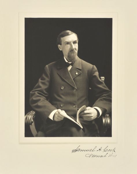 Waist-up seated portrait of Samuel A. Clark, Neenah manufacturer.