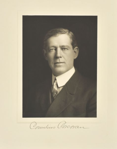 Quarter-length studio portrait of Cornelius Corcoran, Milwaukee merchant.