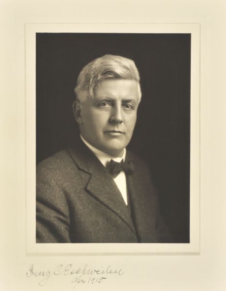 Quarter-length studio portrait of Franz C. Eschweiler, Milwaukee lawyer.
