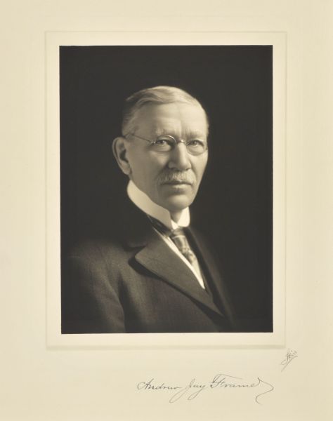 Quarter-length studio portrait of Andrew Jay Frame, Milwaukee banker.
